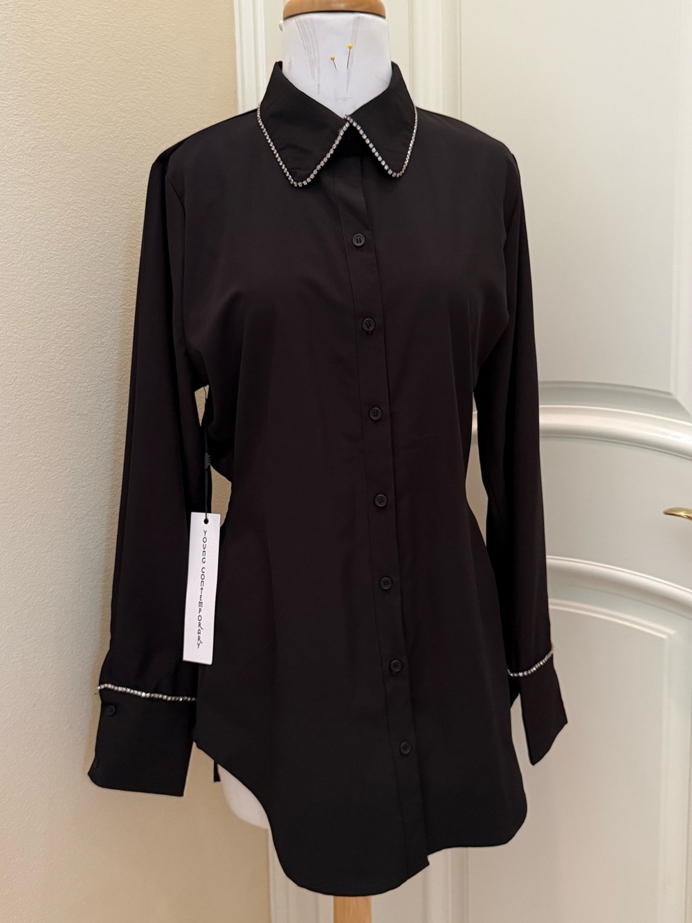 New - L.I.F.E black dress tip with rhinestone collar and cuffs